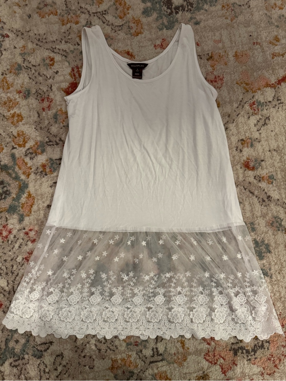 Multiples White Sleeveless Lace-Hem Tank
